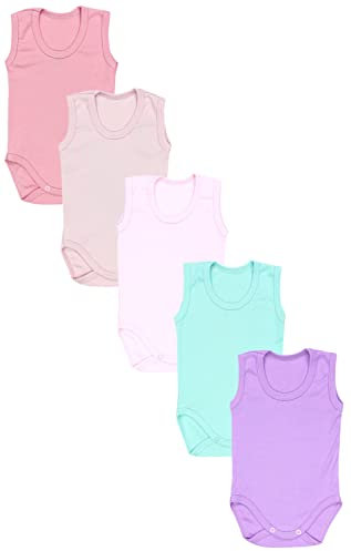 TupTam Body Neonato Senza Maniche 5 Pezzi – Body Bambina in Cotone, Perfetto per Estate o come Intimo, Viola/Rosa/Rosa Cipria/Rosa Antico/Verde Menta, 80