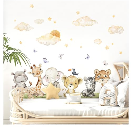 DEKO KINDERZIMMER Wandtattoo Kinderzimmer Dschungeltiere Set Wandsticker für Babyzimmer Wandaufkleber Löwe Giraffe Wanddeko DK1031-5
