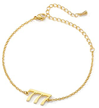 PAMTIER Engels Zahl 777 Armband Damen Edelstahl Verstellbare Gliederkette Zierlich Einfacher Numerologie Schmuck Gold