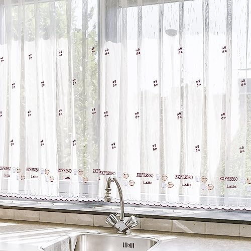HOMEYA - Cortina Cocina Translúcida 140x180cm - Visillo Transparente Estampado para Ventana, Marco de Puerta - 1 Unidad
