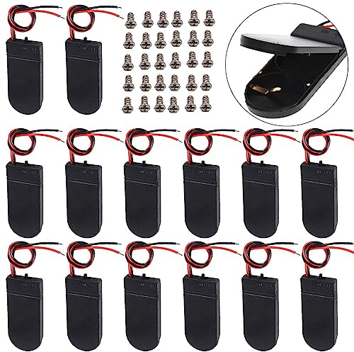 JWISLAND (Pack of 50) CR2032 Battery Holder Coin Cell Battery Holder, CR2032 Battery Holder with Switch, 2 x 3V Coin Cell Holder CR2032 Battery Holder Case with Leads ON-Off Switch