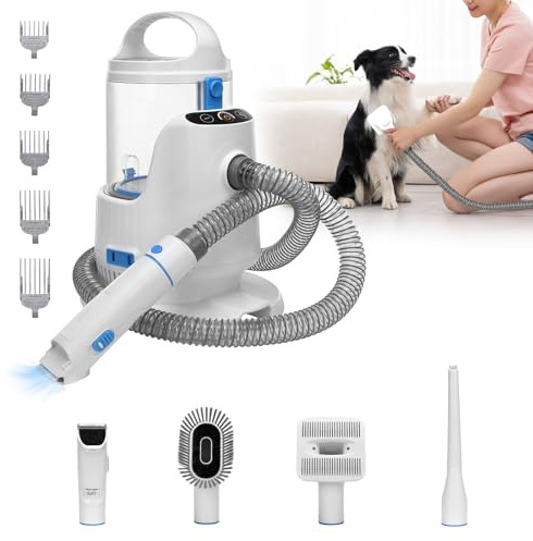 Petmolico Aspirateur de toilettage pour animaux de compagnie, aspirateur de poils de chien pour perte de poils, tondeuse à 3 niveaux avec grande tasse à poussière de 2,8 L, kit de toilettage pour
