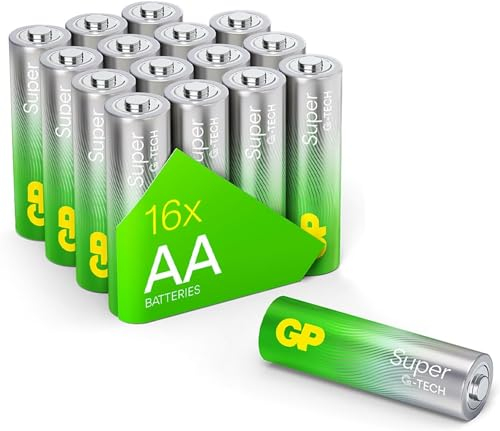 GP Batterien AA 1,5V Super Alkaline Longlife G-TECH Technologie, Vorratspack mit 16 Stück Mignon AA Batterien R6