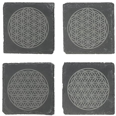 4er Set Untersetzer aus Schiefer mit keltischer Blume des Lebens|Trinkglasuntersetzer|Glasuntersetzer|Mystische Motive|hochwertige Lasergravur|Geschenkidee Wikinger|Geschenkset Untersetzer