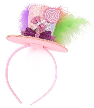 IEFIEL Damen Halloween Pailletten Mini Top Hut Stirnband mit Schleife Feder Deko Rosa Mini-Zylinderhut Haarband Kopfschmuck Karneval Maskerade Haar Accessoires 2 Stück One Size