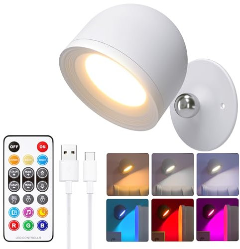 Rinfency LED Wandleuchte Innen, RGBCW Akku Wandlampe Ohne Stromanschluss und Bohren, Kabellose Fernbedienung und Touch Lampe für Schlafzimmer, Wohnzimmer, Kinderzimmer, Flur, Party und Dekoration
