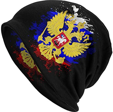 Oudrspo Russische Flagge 7 Russland Strickmütze für Erwachsene, Stretch-Strickmütze mit Totenkopf-Motiv, warme Wintermütze für Damen und Herren