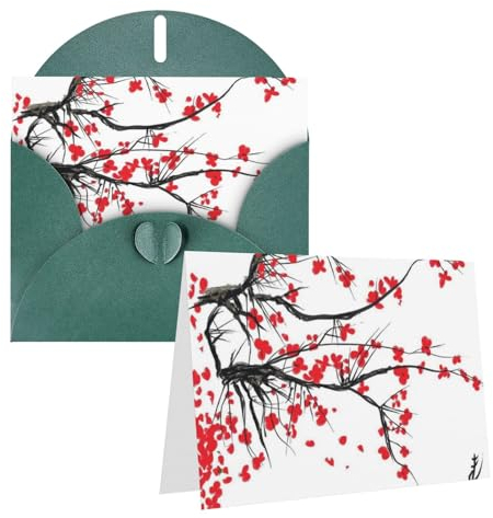 Japanische Kirschbaum-Dankeskarten mit weißen Umschlägen, 10,2 x 15,2 cm, Grußkarten für alle Anlässe, Weihnachten, Urlaub, Hochzeit, Geburtstag
