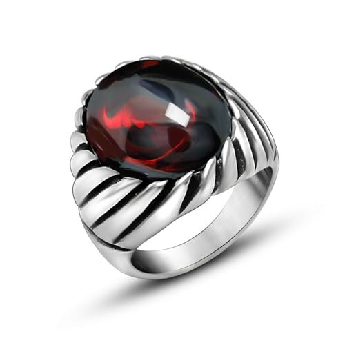 Epinki Verlobungsring Herren 20MM, Achat Bandringe Trauringe, Rot Edelstahl Ring, Gr.60 (19.1)