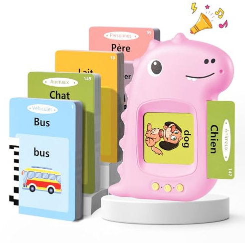 Cartes Flash Parlantes Cartes éducatives pour Enfants Talking Flash Cards 112 Feuilles 224 Mots De 2 3 4 5 6 Ans Montessori Jouets éducatifs pour Enfants (Améliorer Rose Français)