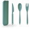 Juego de cubiertos de viaje con funda, juego de cubiertos portátil grande de plástico reutilizable, tenedores de plástico, cuchara, vajilla, juego de cubiertos de camping para viajes, picnic, al aire