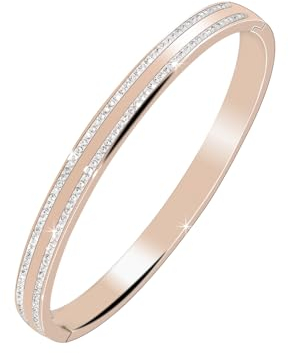 MILAKOO Bracciale da Donna in Acciaio inossidabile 6mm con Doppio Drenaggio Elegante E Diamante Ovale (Oro Rosa)