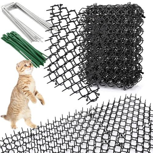 APACALI 24 Pièces Anti-Chat avec Pointes, 20 x 15cm Tapis de Dissuasion répulsif pour Chat Chien Animal avec 24 Ancrages au Sol en Forme de U, epulsif Chat Exterieur pour Jardin, Clôtures