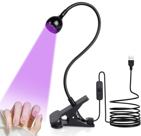 LOPHE Mini UV Nail Lamp, Small LED Lamps for Gel Nails, 3W UV Glue Curing Lamp with Securing Clip, Rotatable & Rechargeable Mini Nail Dryer, Portable LED Nail Light, Gift for Women Nail Art (Black)