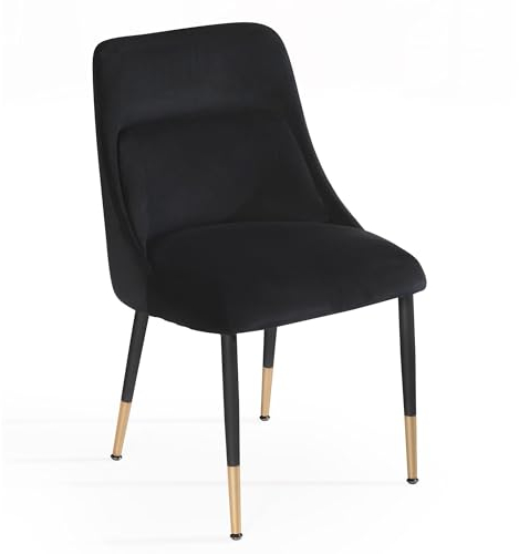 Wohnling Esszimmerstuhl Samt Schwarz Küchenstuhl mit Metallbeinen, Schalenstuhl Modern, Polsterstuhl mit Stoffbezug, Stuhl Gepolstert mit integriertem Rückenkissen