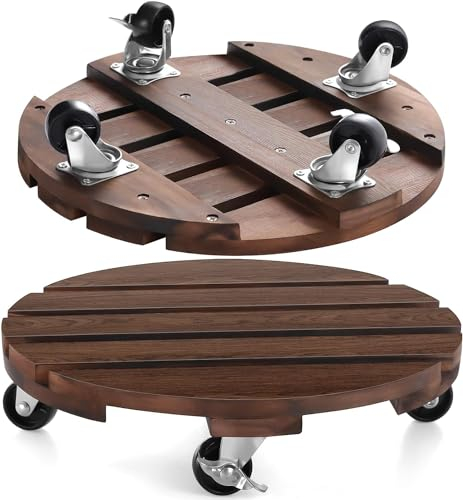 HOHY Chariot pour plantes d'extérieur résistant aux intempéries - 2 x 30 cm - Planches à roulettes - Soucoupe avec roulettes - Rond - Avec roues pivotantes à 360° - Heavy Duty - Pour l'extérieur et