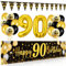 90 Geburtstag Deko für Mann und Frau - Happy Birthday Banner Schwarz Gold, Luftballons, Wimpel Girlande, Hintergrund Ballons für Männer Frauen Party