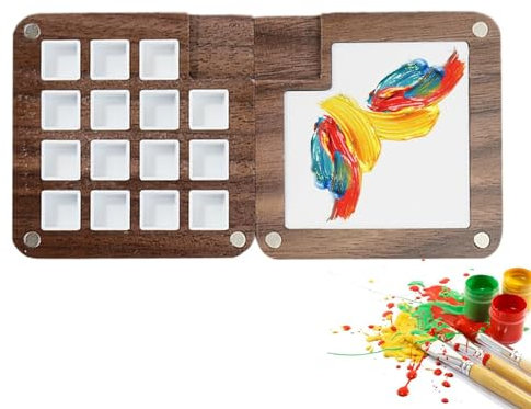 Reise-Aquarell-Palette – tragbare Skizzenbuch-Palette, Holzpalette, 15 Fächer, Holzbox, Reise-Farbbox, magnetische Palettenbox für Aquarellmalerei, handgefertigter Malkasten