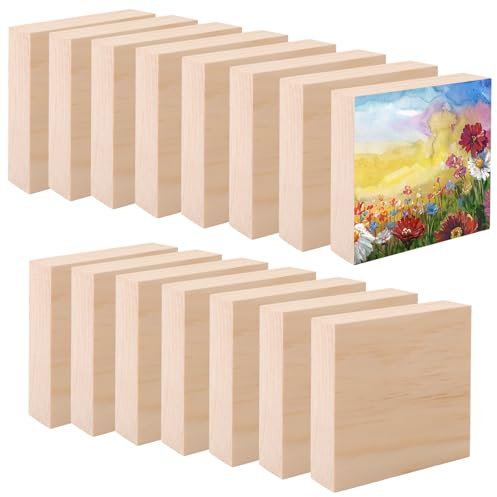 ZOFUN 15 Stück Unbearbeitete Holzblöcke zum Schnitzen, Holzklötzchen zum basteln, MDF-Holzplatte zum basteln, Schnitzholz Rohlinge für Anfänger Profis Schnitzen Drechseln Basteln (10x10x2.5CM)