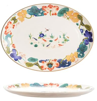 1 bol en porcelaine anglaise - Service de table simple et léger - Vaisselle chinoise peinte en or - Plat à poisson de 30,5 cm