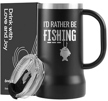 Onebttl Fishing Gifts for Men, Fishing Beer Stein Mug, 24oz Stainless Steel Beer Cup for Fishing Lover, Laser Logo, I'd Rather be FXXXing