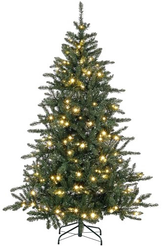HOMCOM Árbol de Navidad 180 cm Árbol de Navidad Artificial con 310 Luces LED 872 Ramas y Soporte de Metal Árbol Navideño para Salón Interior Verde