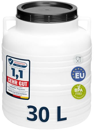 Garronda réservoir d'eau de 30 litres, Baril Alimentaire, fût à Large Ouverture en HDPE et sans BPA, tonneau de Jardin, bac à Aliments pour Animaux, conteneur d'eau, tonneau Universel GD-0078, Blanc