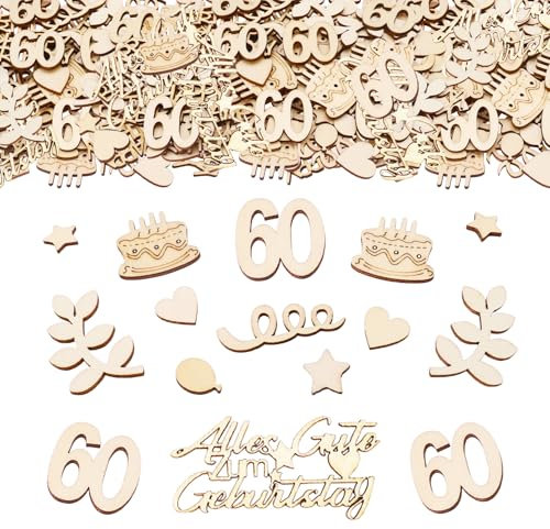 ParPix 100 Stück Holz Konfetti 60 Geburtstag Deko, Groß Streudeko 60. Geburtstag Deko,Tischdeko 60 Geburtstag Frau Mann, 60er Geburtstag Deko Confetti, Konfetti Deko 60 Geburtstag Frau,60er Dekoration