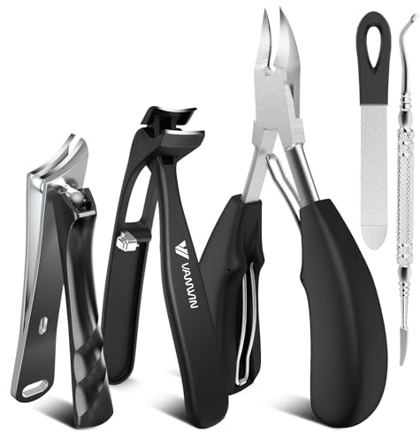 VANWIN Toenail Clippers for Thick Toenails for Seniors, Angled Head Large Toe Nail Clippers for Thick Nails for Men, Heavy Duty Ingrown Toenail Clippers with Wide Jaw, Sharp Slanted Nail Cutter Black