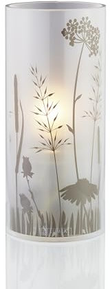 Lumea 1077 Tischlicht Blossom weiß | Windlicht aus hochwertigem transparentem Acryl inkl. Flüssigwachskerze | Windlicht mit Blumen | Indoor geeignet, Höhe: 18 cm