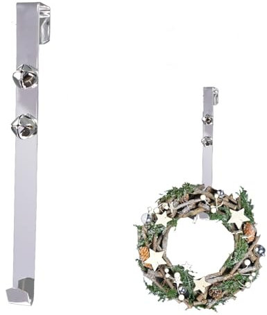 30cm Silver Metal Christmas Wreath Holder Decoration Set Over Front Door Hanger - Hang Your Wreaths - 2 Jingle Bells - Festive Xmas Decor
