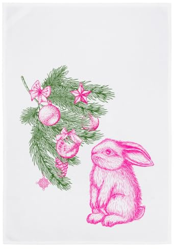 Geschirrtuch weiss, HASIGE WEIHNACHT, grün & neon pink