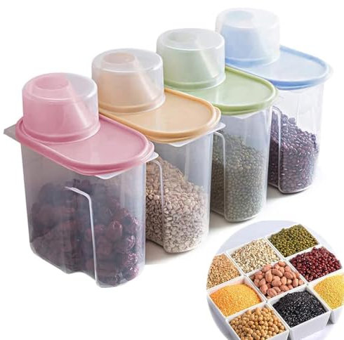 UUE Vorratsdosen mit Deckel Luftdicht,Ergonomisch gestalteter Vorratsbehälter,Vorratsbehälter mit Schrägem Auslauf,Set mit 4 Vorratsdosen,Geeignet für Aufbewahrungsbehälter für Verschiedene Getreideso