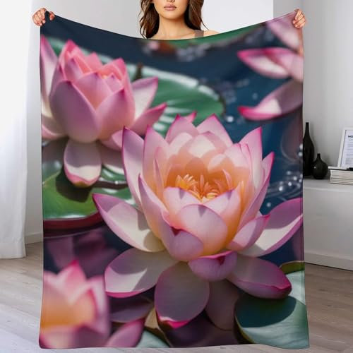 AAPZY Lotus Decke Super Soft Flannel Fleece Überwurfdecken Für Bettwsche Sofa Schlafzimmer Decken Wohnzimmer Reisen Vier Jahreszeiten Wohndecke (130×150cm)