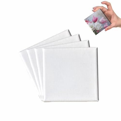 Lot de 4 petites toiles en bois pour artiste encadrées - Blanc - Carrées vierges - Pour peinture acrylique et à base d'eau - Craies au crayon - Artisanat - Décoration d'intérieur - 7 x 7 cm