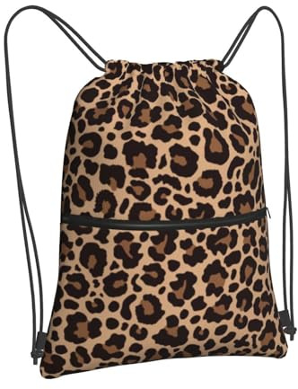 Rucksack mit Kordelzug, verstellbarer Rucksack für Outdoor-Sport, strapazierfähige, wasserdichte Sporttasche, leichte Strandtasche mit Reißverschluss für Männer und Frauen, Leopard, One size