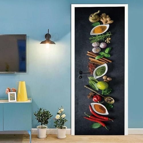 Türtapete Selbstklebend 100x200 cm Würze Türaufkleber 3D Küche Türposter Türfolie Poster Tapete PVC Wasserfest für Schlafzimmer Wohnzimmer Tür A-4099
