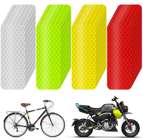 Adiwo 48 STK Warnung Reflektierende Aufkleber, 8 x 3 cm Selbstklebend Reflektor Aufkleber, für Fahrräder, Kinderwagen, Schulranzen, Rucksack, Roller, Helme(Silber,Gelb,Rot,Grün)