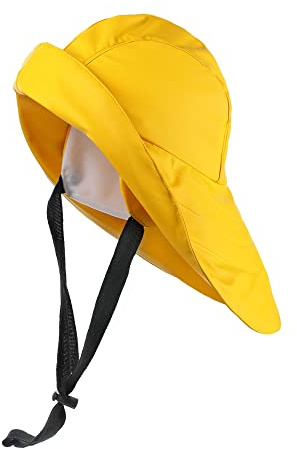 tomBrook Unisex Kinder Südwester Regenhut - wasserdichte Regenmütze mit Kinnriemen & Innenfutter in Gelb Größe S