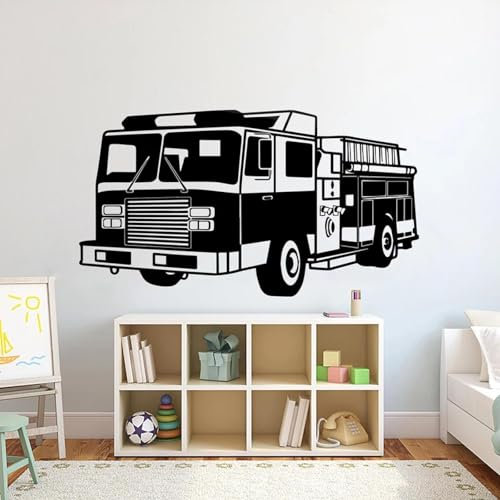 Schwarzer selbstklebender Feuerwehrauto-Wandaufkleber Vinyl Feuerwehrauto-Aufkleber Kinderzimmer-Dekoration Kunstaufkleber