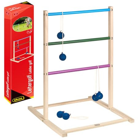 Idena 40380 - Wurfspiel Leitergolf Outdoor aus Holz, mit 3 Golfballpaaren, Größe 75 x 52 x 55 cm, für Erwachsene und Kinder ab 6 Jahren, geeignet für drinnen und draußen, FSC 100%