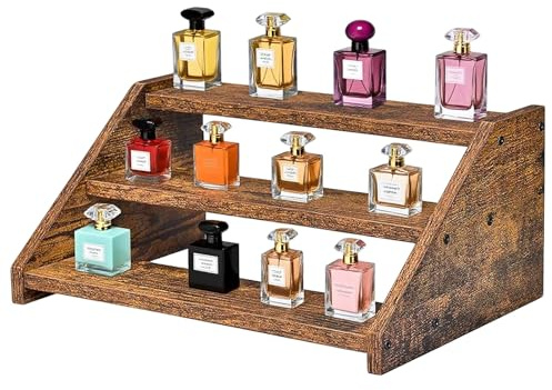 Kottwca Wooden Display Stand, 3 Tier Perfume Organiser, Men's Cologne Stand, 13.8 x 9.45 x 6.1 Display Shelf, Perfume Holder for Crafts, Cosmetics, Fragrances, Cupcakes, Candles, Plant