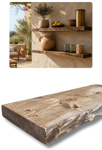 HOLLIS-WOOD Antikes Wandregal aus Massivholz 20 cm Tief - Rustikales Schweberegal Industrial für Küche, Wohnzimmer (160 cm)