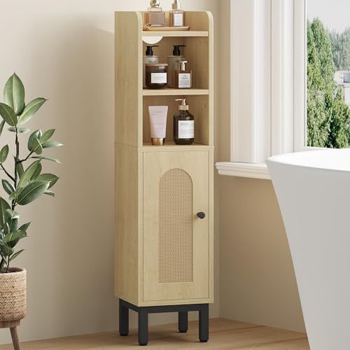 Hzuaneri Badezimmerschrank, Badschrank schmal, Verstellbare Ablagen | Kleiner Schrank, platzsparend, Toilettenschrank, für kleine Räume, einfache Montage, 20 × 20 × 83 cm, Helle Eiche BC08202Y