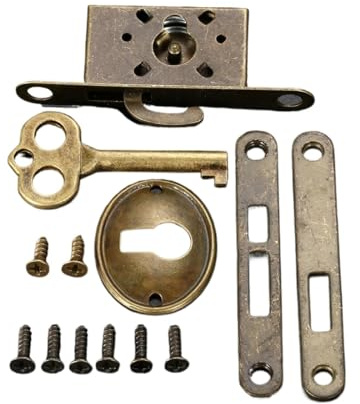Retro Wooden Jewelry Box Door Lock Set, Antique Furniture Fittings, Counter Drawer Bronze Lock Hardware, Sliding Door Lock with Key