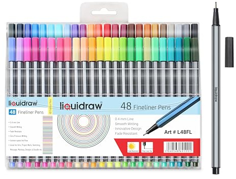 Liquidraw Multicolour Fineliner Pens - 48 Set | Fine Point 0.4 mm Tip | Storage Wallet | Coloured Pens For Artists, Handwriting, Drawing, Calligraphy, Sketching | Ergonomic Design | Fade Resistant Ink