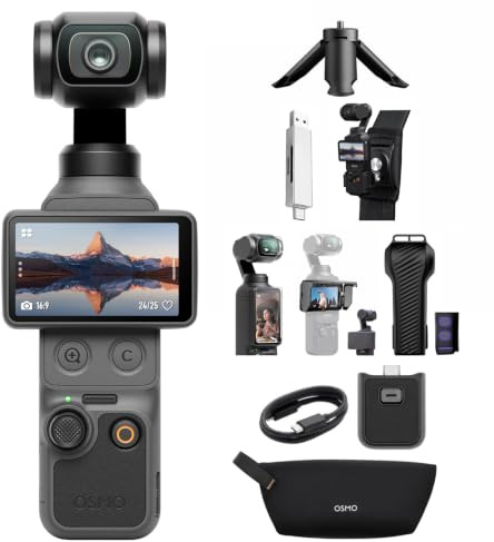 DJI Pack Esencial Osmo Pocket 4 Bundle, cámara para videovlogs de Bolsillo con estabilizador, 1″ CMOS y 4K/240 fps, estabilización de 3 Ejes (Paquete de Accesorios múltiples)