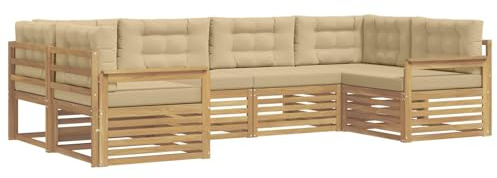 vidaXL Outdoor-Sofagarnitur mit Kissen 6 pcs Weiß und Beige, Gartenmöbel, modernes Outsidesofa, modulares Set für die Terrasse, bequemes Lounge-Feeling