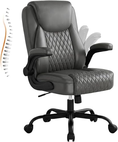 GTPLAYER Bürostuhl Ergonomisch, Schreibtischstuhl, Chefsessel mit Hoher Rückenlehne, Hochklappbaren Armlehnen, Höhenverstellbar, PU-Leder, Extra Breiter Sitz, für Büro & Homeoffice, Grau