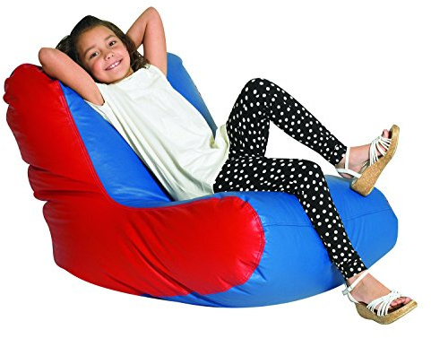 Children's Factory School Age High Back Lounger Kids Bean Bag Chair, Flexible Seating Classroom Furniture for Homeschools/Playrooms/Daycares, Blue/Red